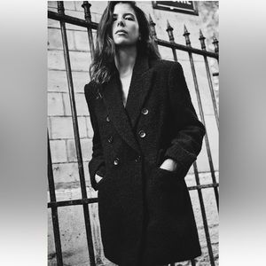 Zara NWT black LONG BOUCLE DOUBLE BREASTED BLAZER. Black coat. Size XL